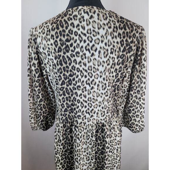 Zara Womens Animal Print Puff 3/4 Sleeve Smock Style Midi Dress Size M - Picture 5 of 7